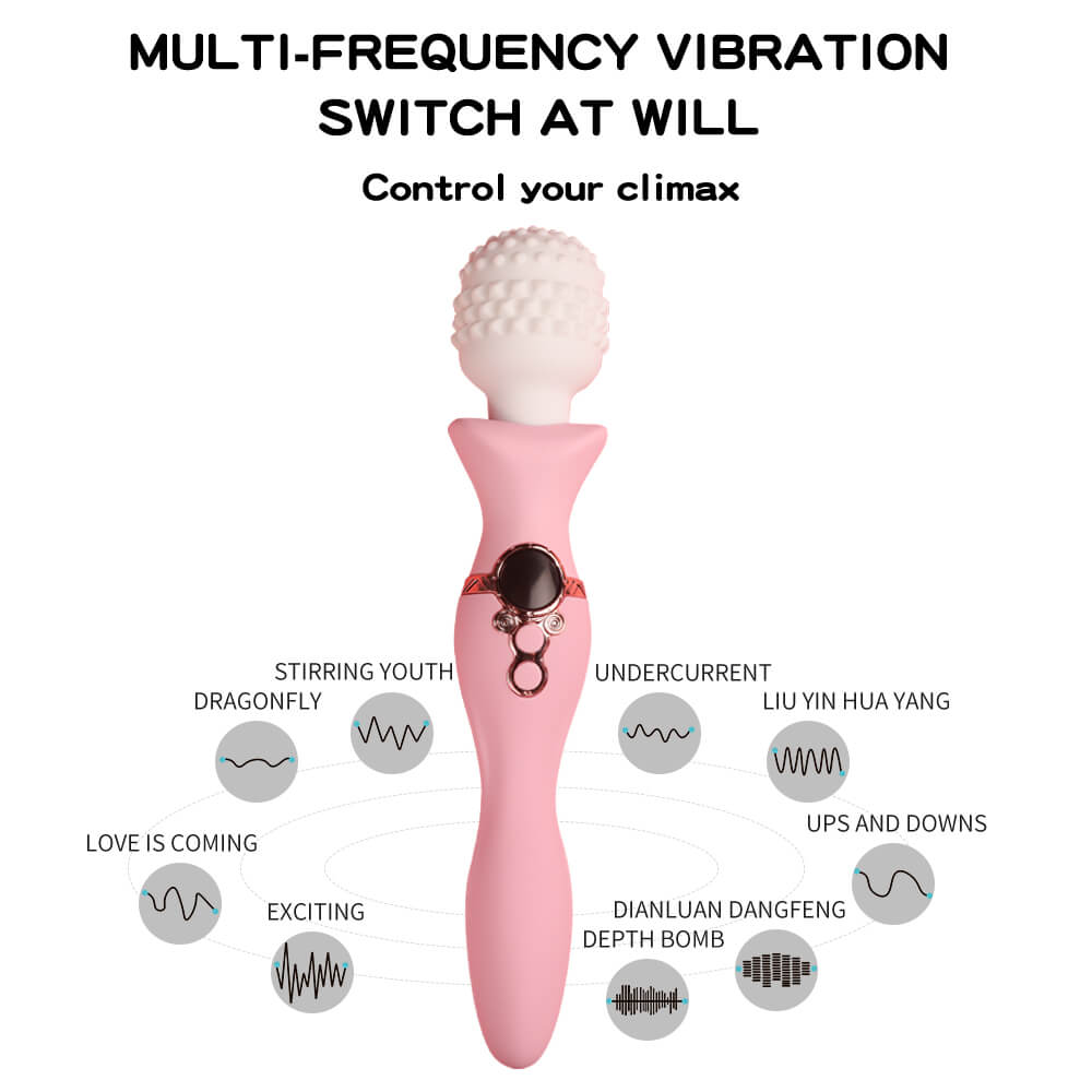 Charm massage wand showing adjustable vibration patterns and intensity levels