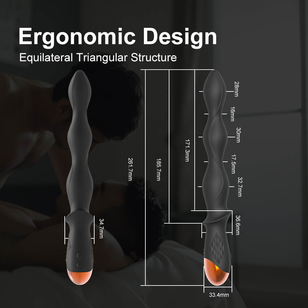 Dagger-3 vibrating anal beads dimensions with 261.7 mm overall length and three progressive bead widths
