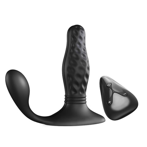 Black Diamond Drill thrusting prostate massager with textured shaft, flexible outer arm and wireless remote
