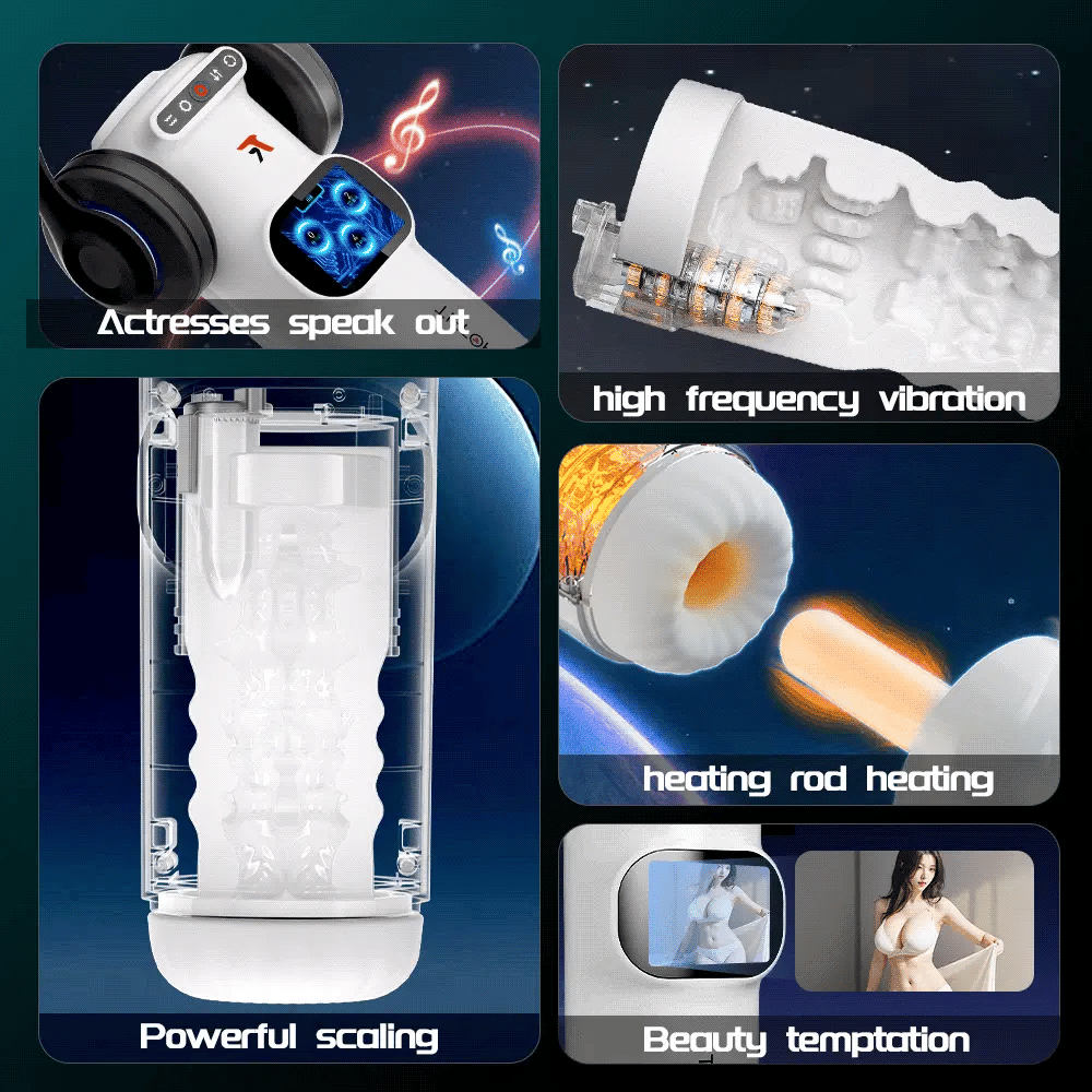 Echo blowjob machine with thrusting, vibration, heating, audio and display