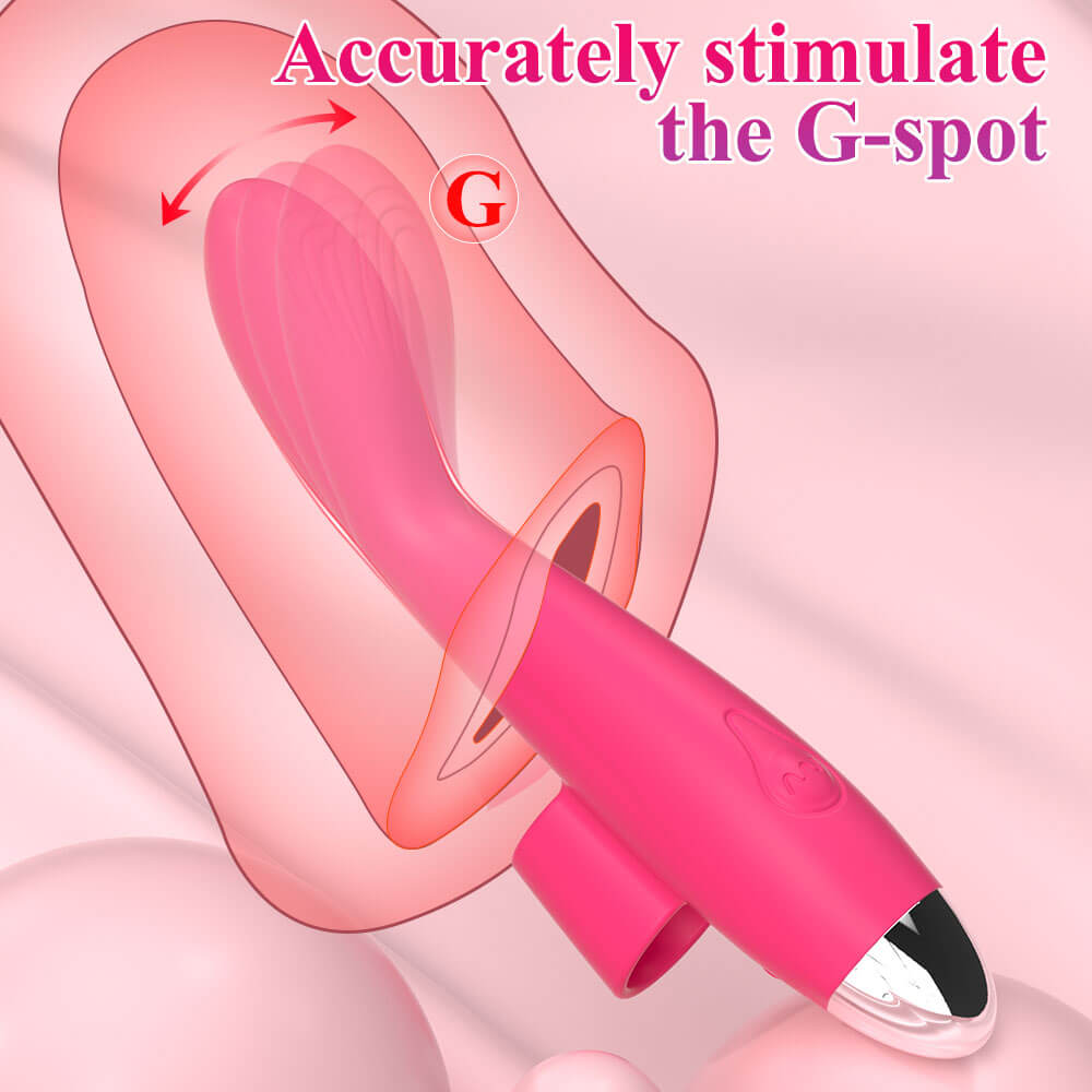 Curved Elva finger vibrator positioned for targeted G-spot stimulation