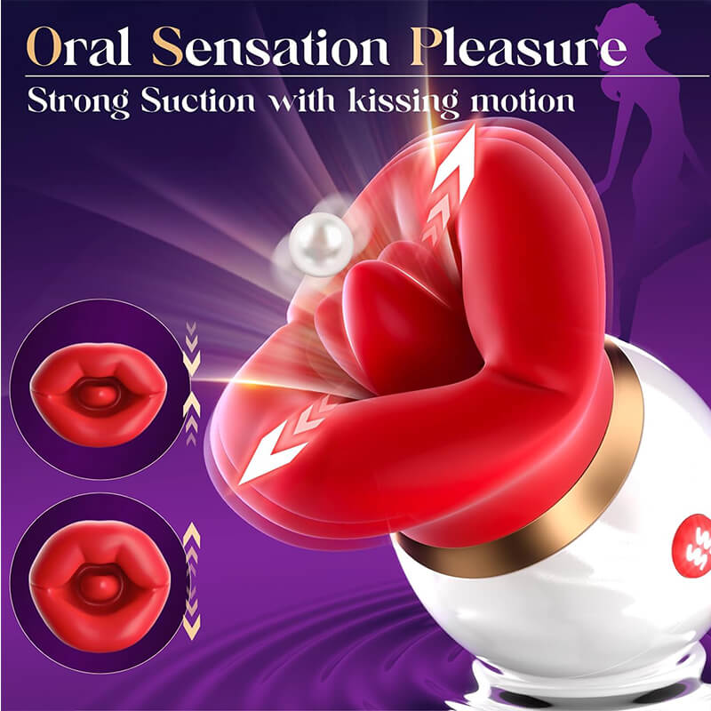 First Kiss suction vibrator demonstrating its lip and tongue movement