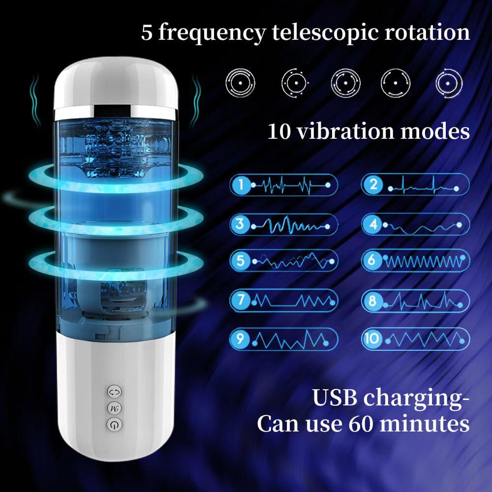 Gleam male masturbator with 5 rotating thrust modes and 10 vibration modes