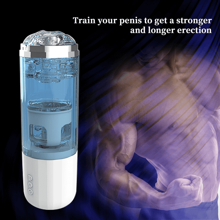 Gleam automatic thrusting masturbator with clear blue outer chamber