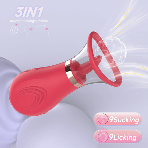 Red Gracea clitoral suction vibrator with transparent tongue chamber and rounded grip