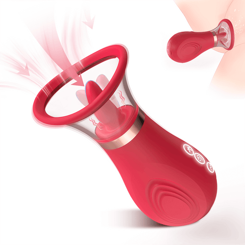 Red Gracea clitoral suction vibrator with transparent tongue chamber and rounded grip
