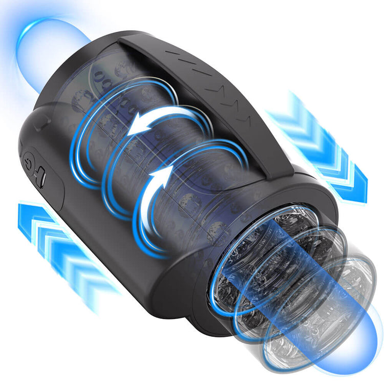 Gravel automatic male masturbator with rotating and thrusting sleeve