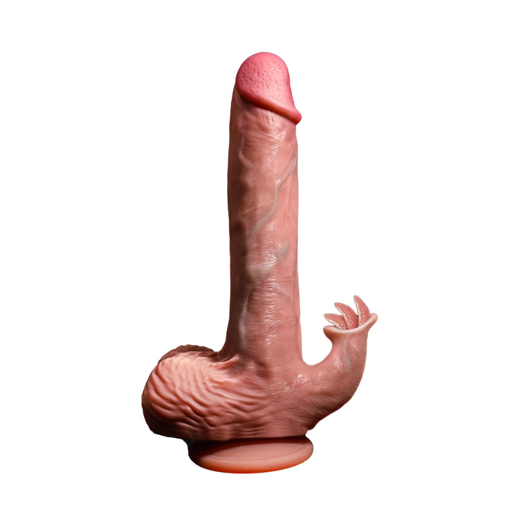 Howitzer automatic thrusting dildo with tongue stimulator and suction-cup base