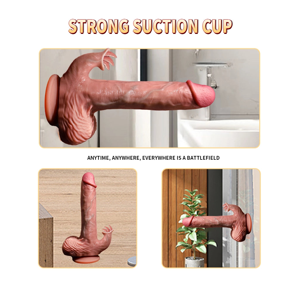 Howitzer dildo mounted vertically and horizontally with its suction-cup base