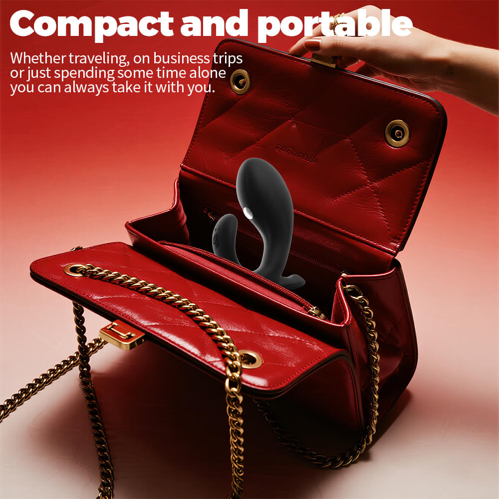 Little Whale compact anal vibrator stored inside a handbag