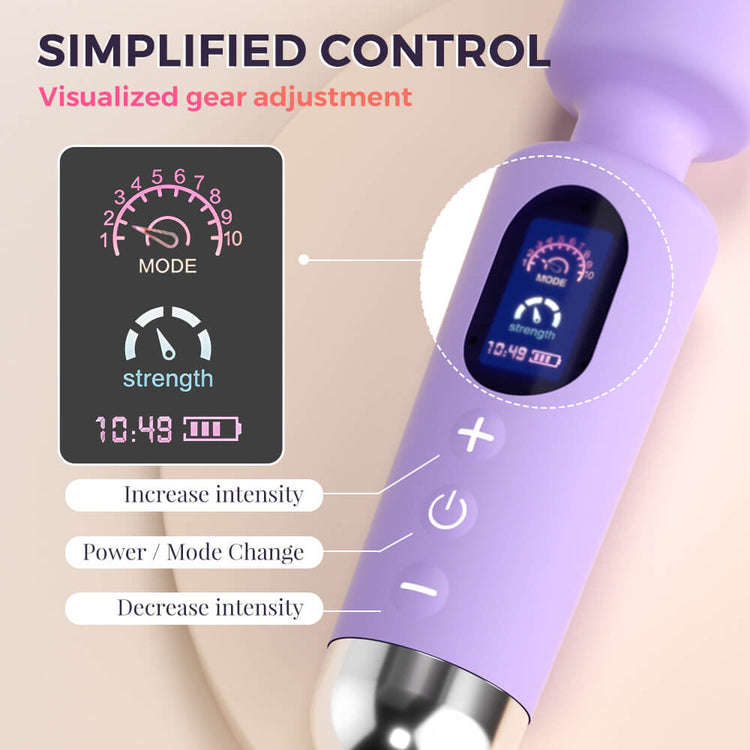 Mira wand vibrator digital display with vibration mode and intensity controls