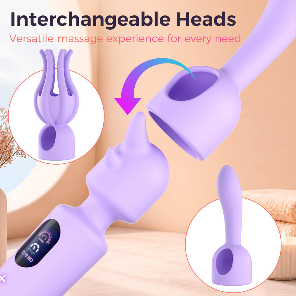 Mira wand vibrator with interchangeable multi-finger and finger-style massage heads