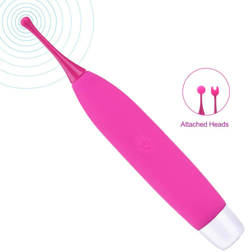 Pink Smurfs pinpoint vibrator with round and forked attachment heads