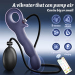 Puffy app-controlled inflatable prostate massager with handheld air pump on a dark background