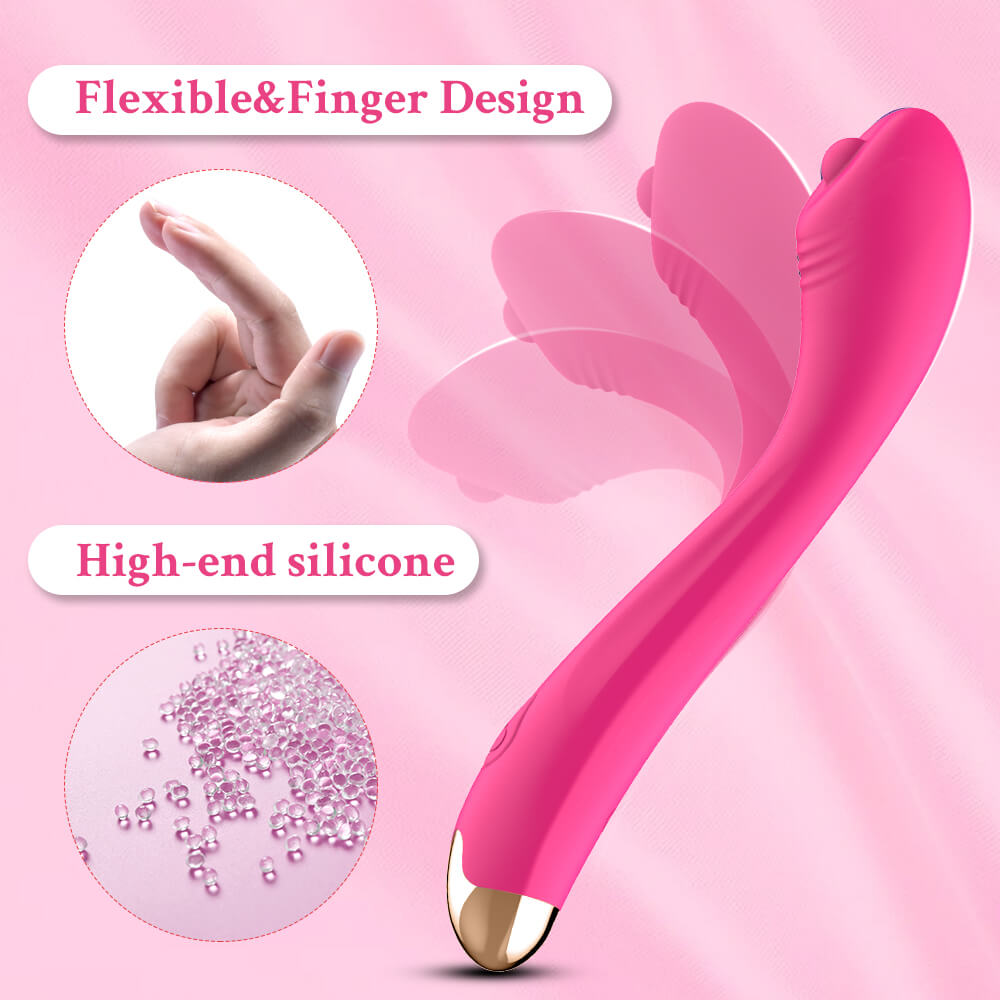 Pure flexible silicone G spot vibrator with thumb-shaped tip and curved shaft