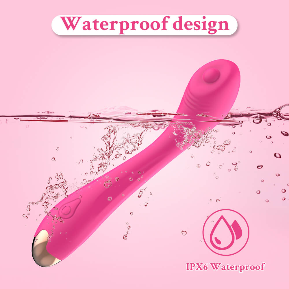 Pure IPX6 water-resistant G spot vibrator shown with water splashes
