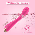 Pure IPX6 water-resistant G spot vibrator shown with water splashes