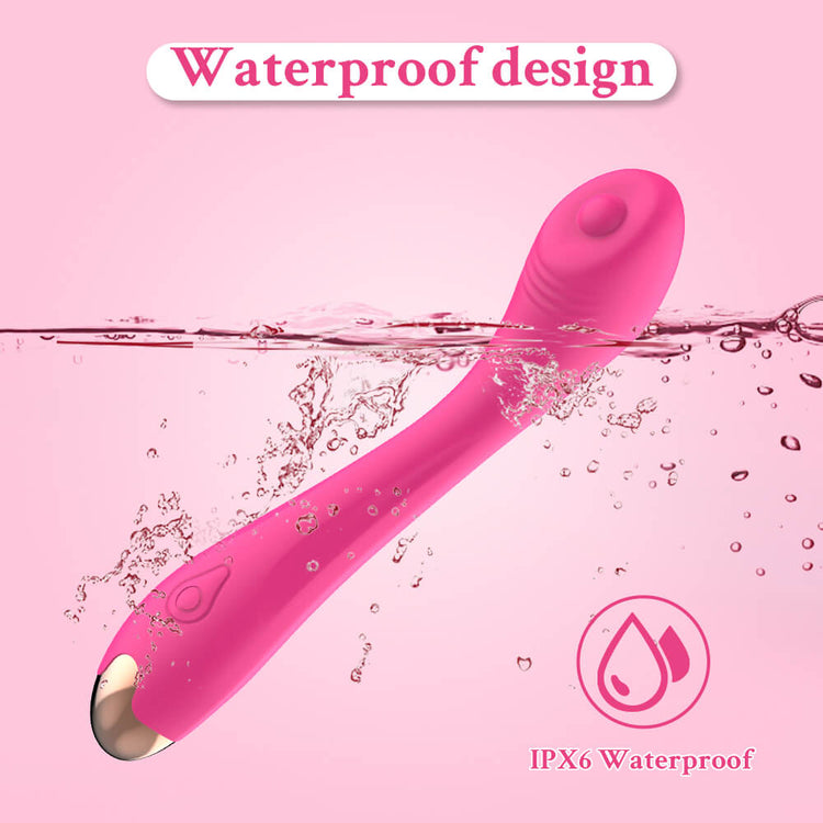 Pure IPX6 water-resistant G spot vibrator shown with water splashes