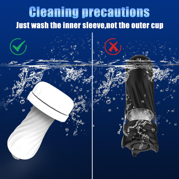 Cleaning guide showing the removable sleeve and non-washable outer housing