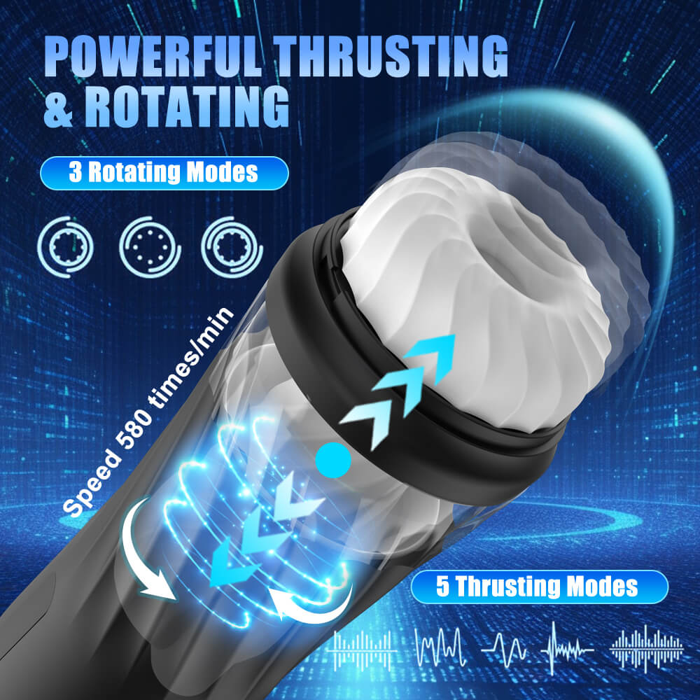 Rocket male masturbator with 5 thrusting modes and 3 rotating modes