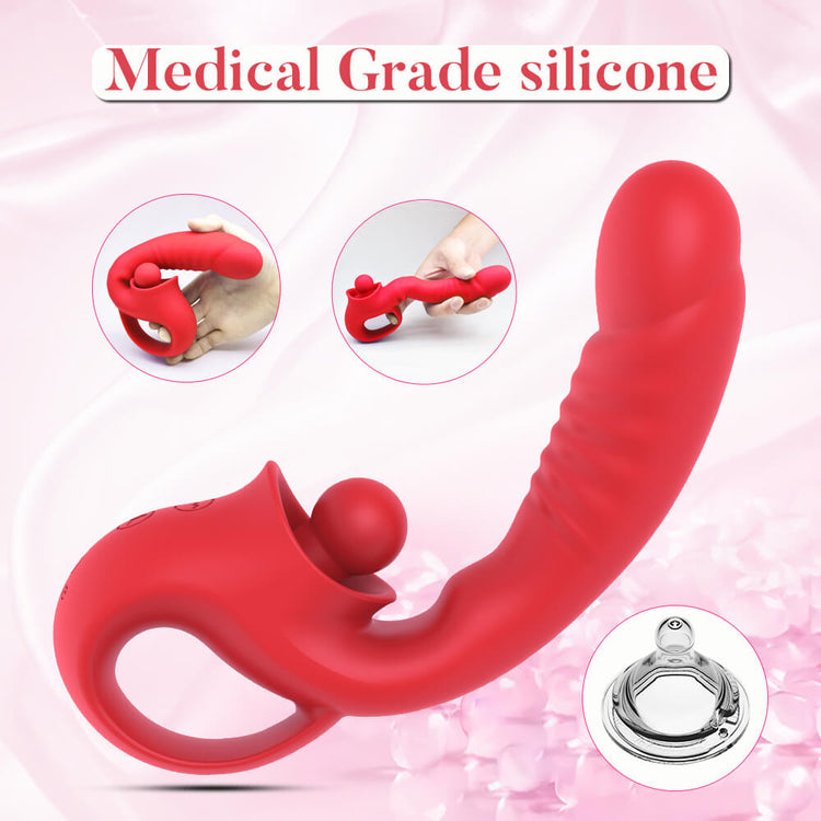 Flexible silicone body of the Scarlet dual stimulation vibrator shown bending by hand