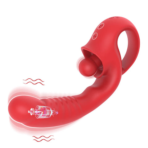 Red Scarlet G-spot and clit vibrator with internal and external vibration motors