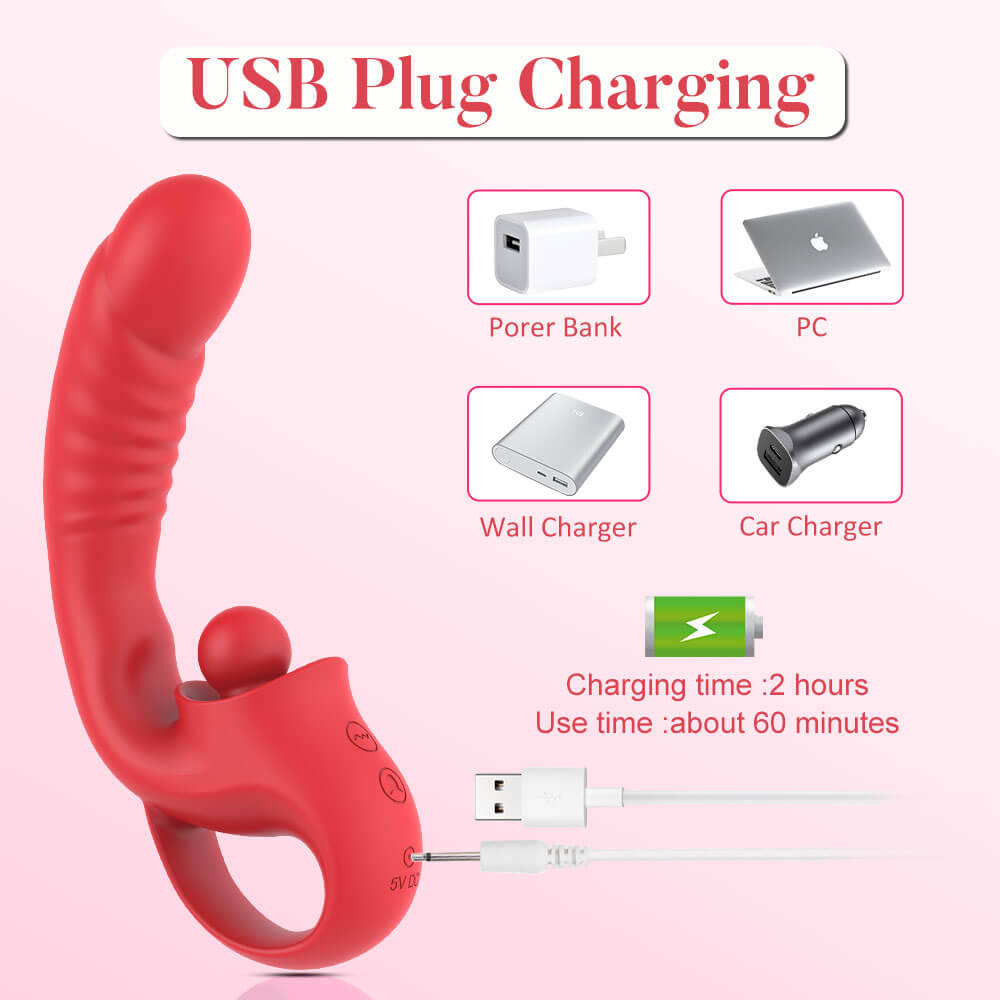 Scarlet USB rechargeable vibrator with 2-hour charging and approximately 60-minute use time