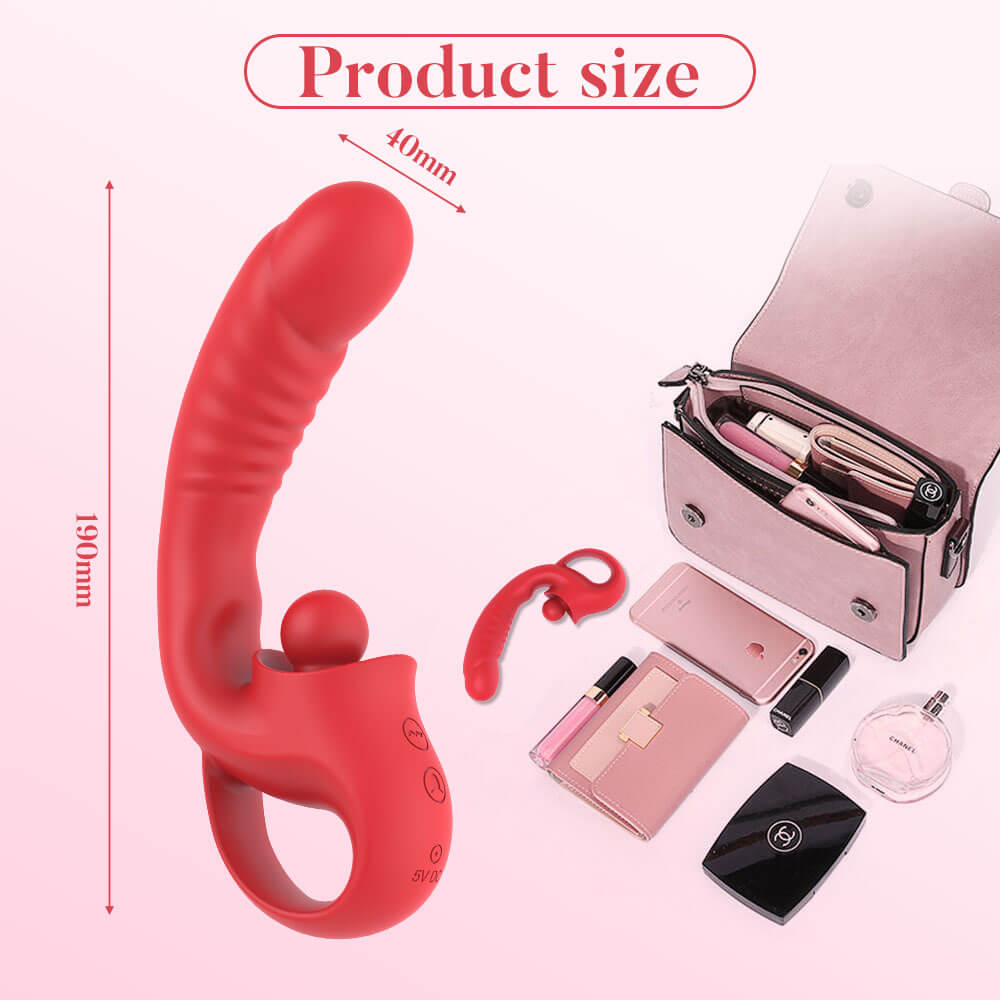 Scarlet dual stimulation vibrator dimensions measuring 190 mm long and 40 mm wide