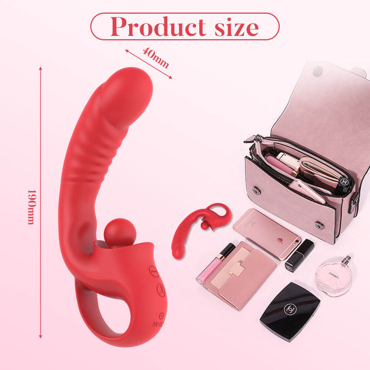 Scarlet dual stimulation vibrator dimensions measuring 190 mm long and 40 mm wide