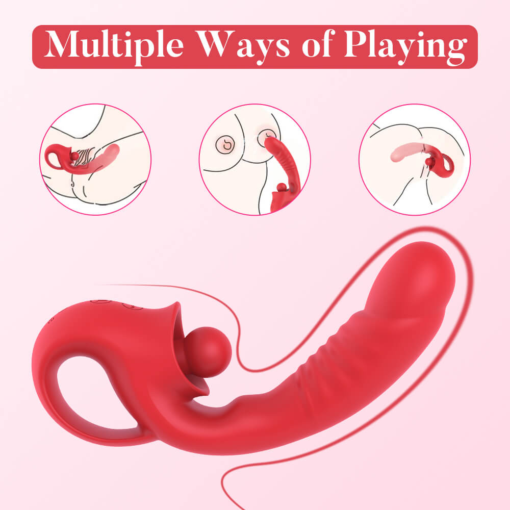 Illustration showing multiple ways to position and use the Scarlet vibrator