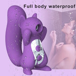 IPX6 water-resistant Squirluxe vibrator shown with water droplets