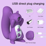 Squirluxe vibrator with USB pin charging cable and compatible power sources