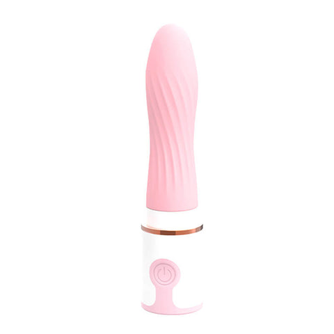 Stun Bomb pink bullet vibrator with a textured rounded tip and one-button handle