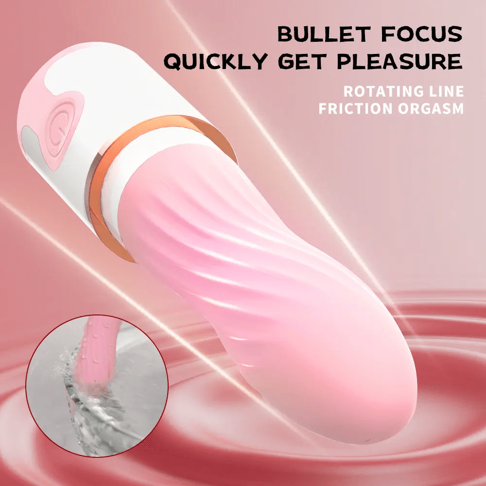 Close-up of the Stun Bomb textured rotating vibrator head with a water-resistance inset