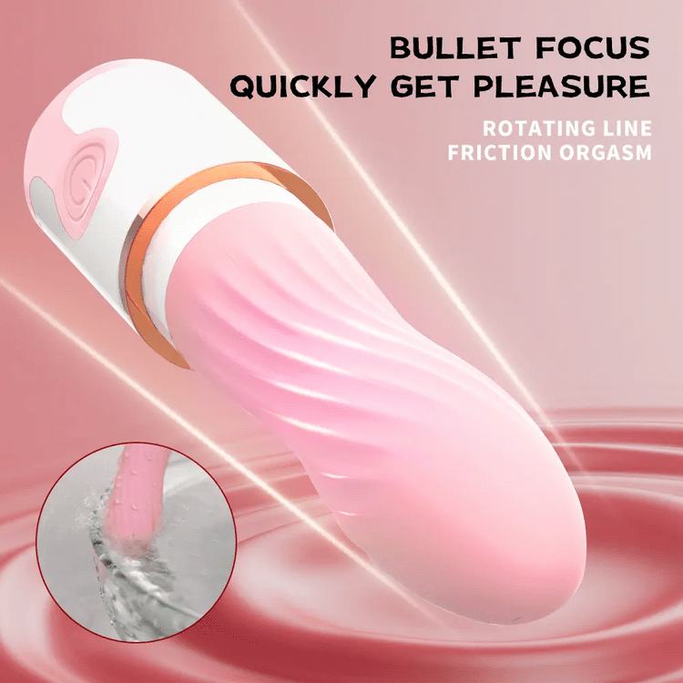 Close-up of the Stun Bomb textured rotating vibrator head with a water-resistance inset