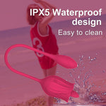 IPX5 water-resistant Sylva rose clit licker shown with water splashes