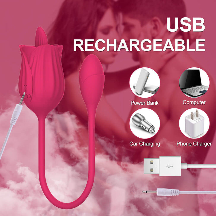 Sylva rose vibrator connected to its USB pin charging cable