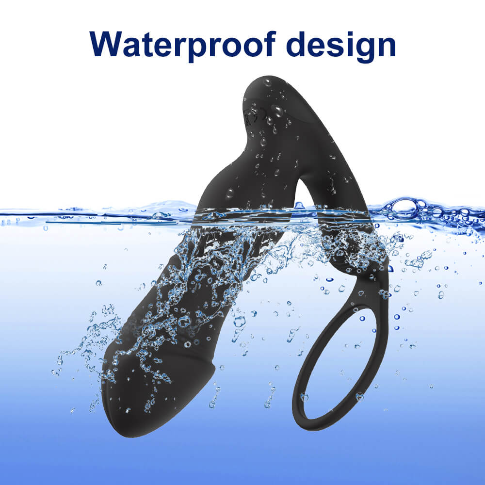 Black Vibe prostate massager displayed in water to illustrate its IPX6 rating