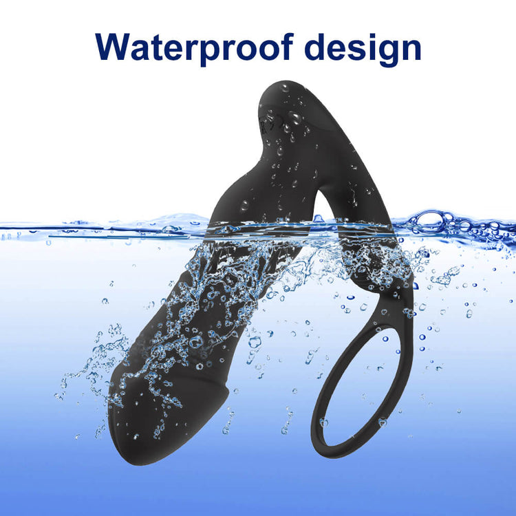 Black Vibe prostate massager displayed in water to illustrate its IPX6 rating
