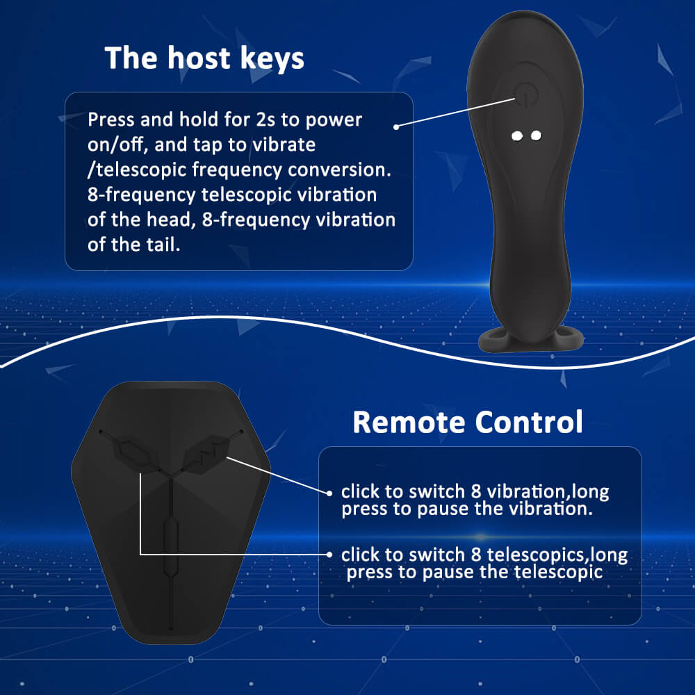 Vibe on-toy button and wireless remote controls for thrusting and vibration