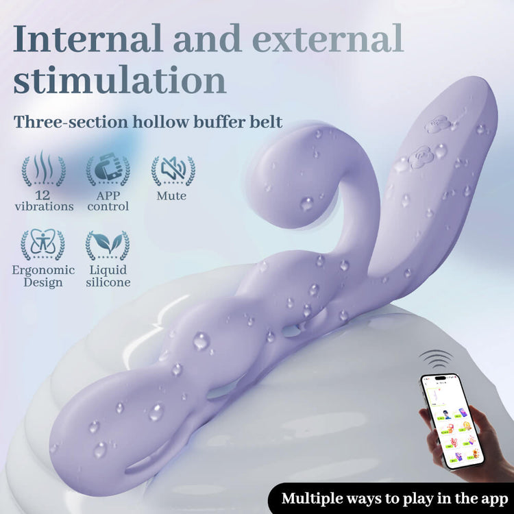 Violet app-controlled dual stimulation vibrator with 12 vibration modes and internal and external arms
