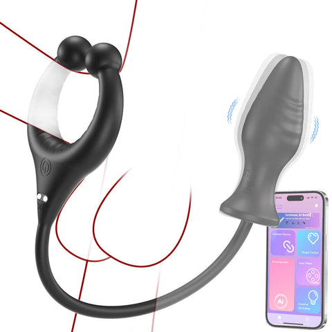 Vortex app-controlled vibrating cock ring with connected anal plug