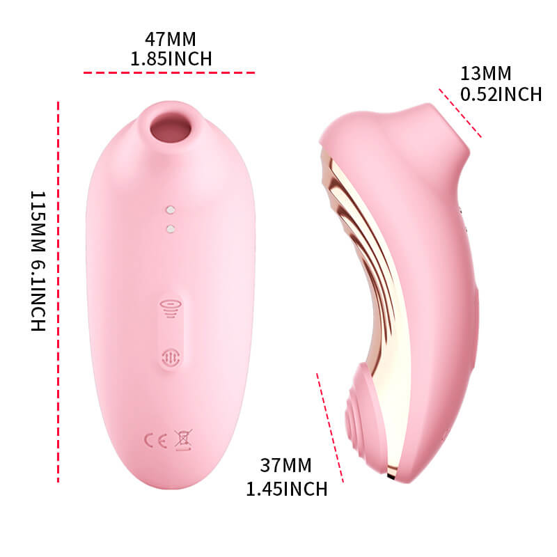 Wolfdog tongue vibrator size guide showing 115 mm length and 47 mm width