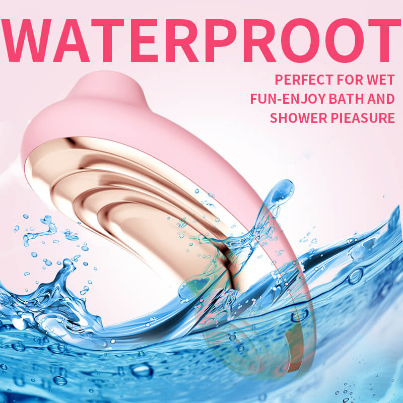 IPX6 water-resistant Wolfdog clitoral vibrator shown with water splashes