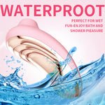 IPX6 water-resistant Wolfdog clitoral vibrator shown with water splashes